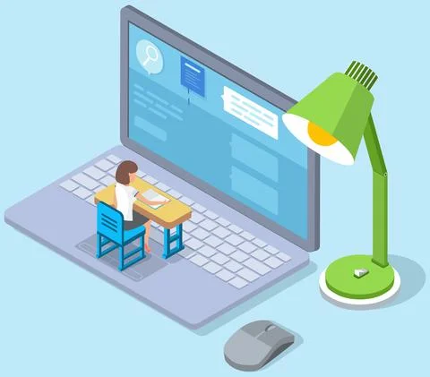 Online education, training or e-learning concept. Website for education and Illustrazione stock