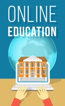 Online Education using Computer Flat Concept 스톡 일러스트