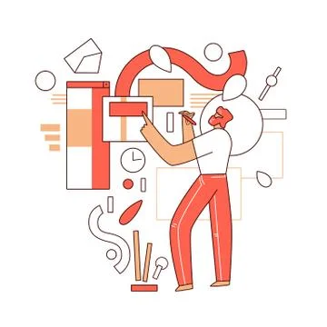 Online education vector flat concept - Man character standing in front of 스톡 일러스트