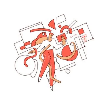 Online education vector flat concept - Man character flying around abstract 库存插图