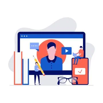 Online education vector illustration concept with character having video ca.. Stock Illustration