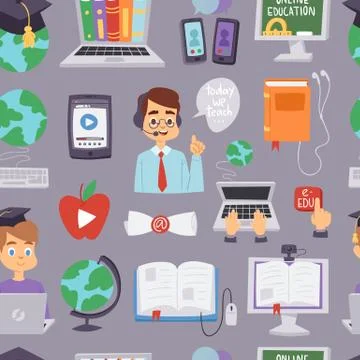 Online education vector languages school and travel programs educational Stock Illustration