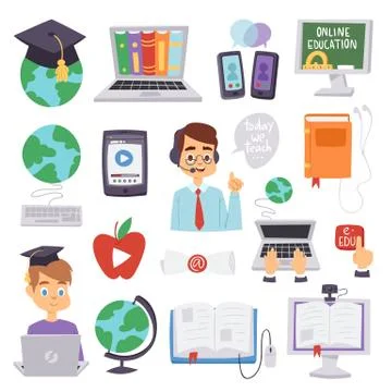 Online education vector languages school and travel programs educational Stock Illustration
