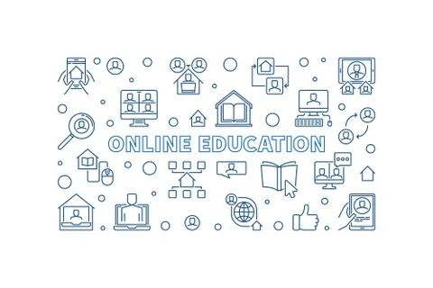 Online Education vector thin line concept horizontal banner Ilustración de archivo