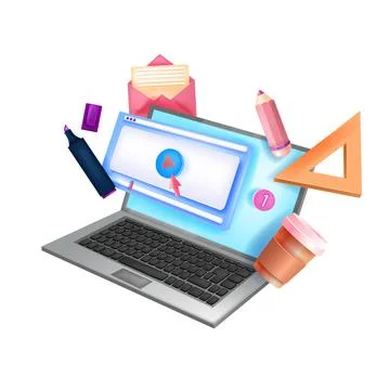 Online education, video tutorial, computer training vector 3D concept Stock Illustration