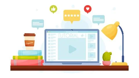 Online education, video tutorials. Flat design, vector illustration. Stock Illustration