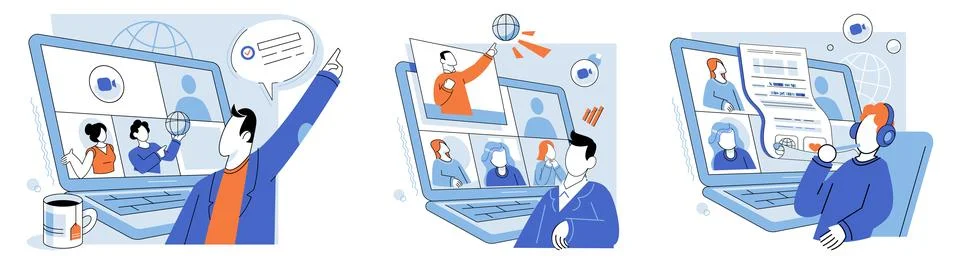 Online education. Virtual lectures create immersive learning experience Stock Illustration