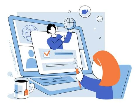 Online education. Web based teaching has transformed traditional education 스톡 일러스트