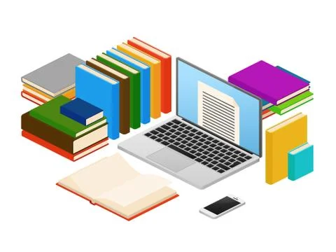 Online education, web e-book shop, library vector isometric concept 库存插图