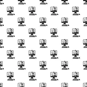 Online education webinar seamless pattern with video call Stock Illustration