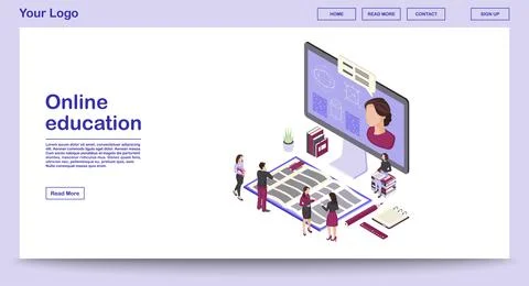 Online education webpage vector template with isometric illustration Stock Illustration