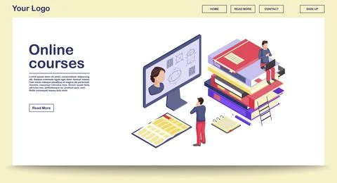 Online education webpage vector template with isometric illustration 스톡 일러스트