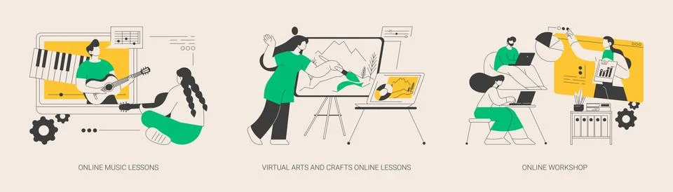 Online education while self-isolation abstract concept vector illustrations. Illustrazione stock