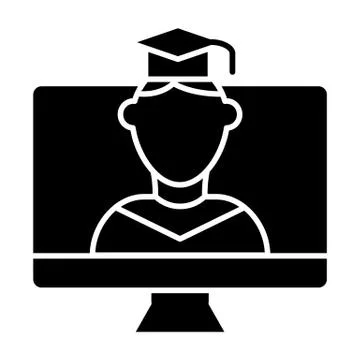 Online educationa solid icon. Student on monitor vector illustration isolated on 스톡 일러스트
