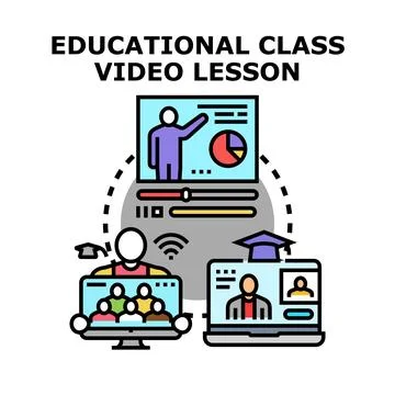 Online educational class video lesson studying remotely Illustrazione stock
