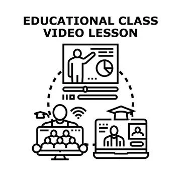 Online educational class video lesson studying remotely Stock Illustration