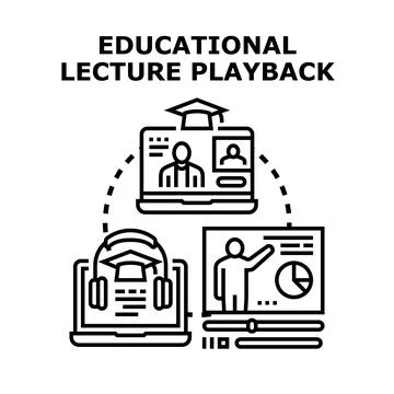 Online educational lecture playback with remote learning concepts Illustrazione stock