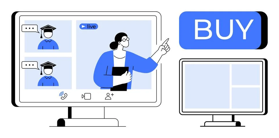 Online educational platform interface with students and teacher in virtual .. 스톡 일러스트