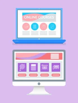 Online Educational Program Internet Pages Set 스톡 일러스트