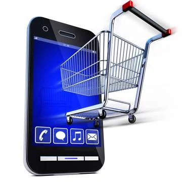 Online einkauf high resolution 3D rendering of a online shopping concept C... Stockfoto's
