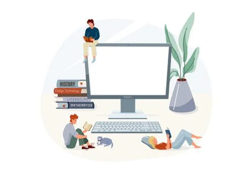 Online elearning education at home vector illustration. Learning design isolated Ilustração Stock