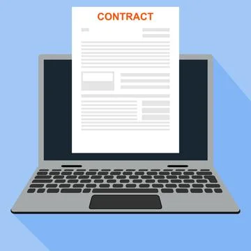 Online electronic contract document on laptop screen vector illustration 库存插图