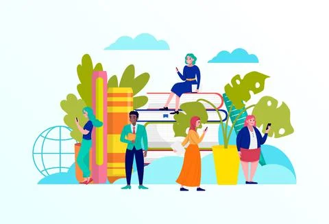 Online electronic library concept, vector illustration. Digital knowledge in Stock Illustration