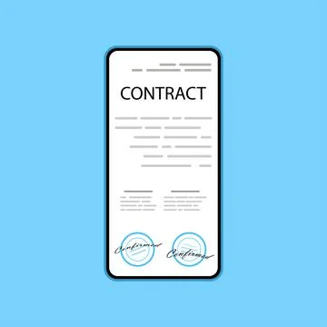 Online electronic smart contract document on phone, paper document, signature on 스톡 일러스트