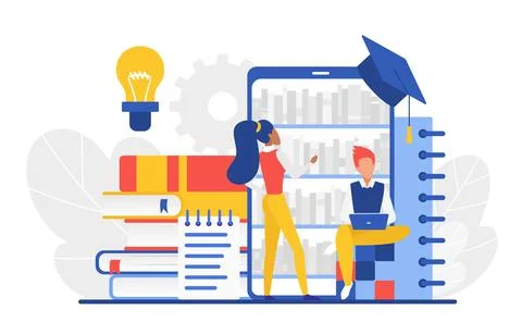 Online electronically support learning materials and books Illustrazione stock