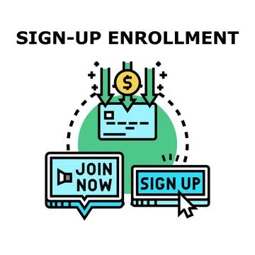 Online enrollment process enabling digital registration and subscription Stock Illustration