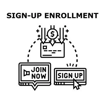 Online enrollment process enabling digital registration and subscription Stock Illustration