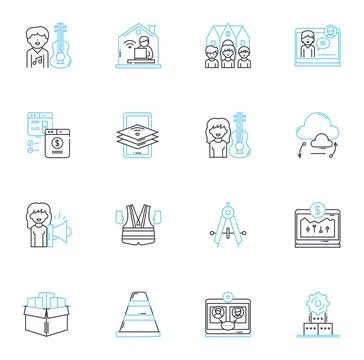 Online enterprise linear icons set. E-commerce, Digital, Platform, Web-based Stock Illustration