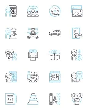 Online enterprise linear icons set. E-commerce, Digital, Platform, Web-based Stock Illustration