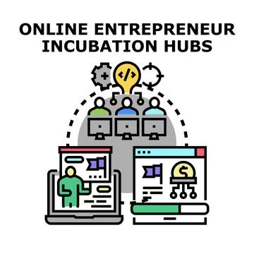 Online entrepreneur incubation hub developing startup business strategy Illustrazione stock