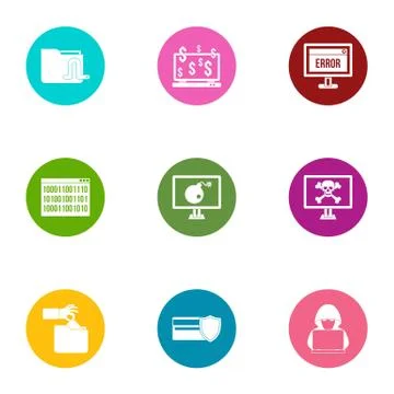 Online error icons set, flat style Stock Illustration
