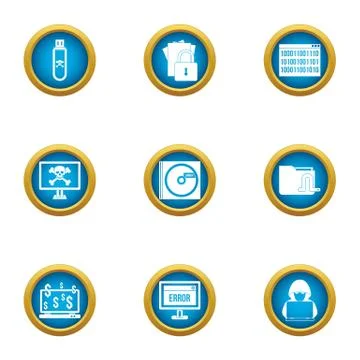 Online error icons set, flat style Illustrazione stock