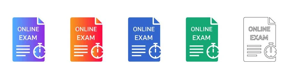 Online Exam Document Icon Set with Timer Stock Illustration