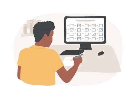 Online exam isolated cartoon vector illustrations. Ilustración de archivo