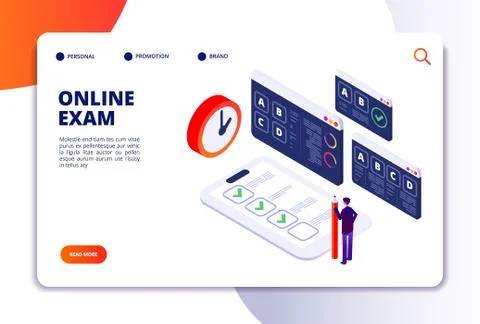 Online exam isometric concept. Internet questionnaire, quiz application for イラスト素材