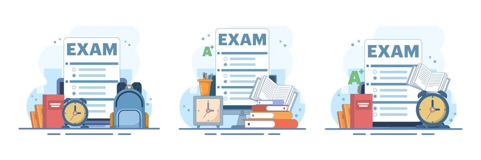 Online exam set, digital learning, education technology, academic testing. Stock Illustration