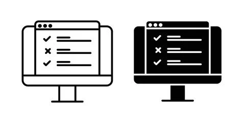 Online exam test icon in black and white. vector icon pack for websites Stock Illustration
