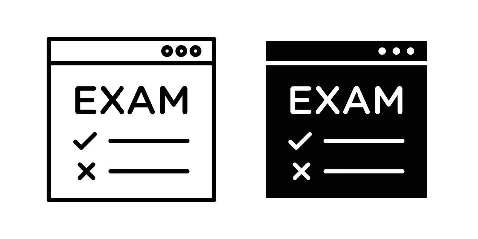 Online exam test icon solid, line, and editable vector set. Stock Illustration