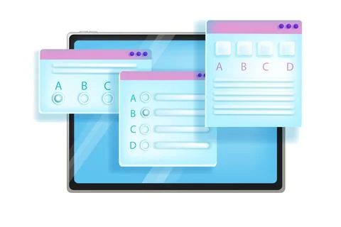 Online exam vector illustration, internet education test, tablet screen Stock Illustration