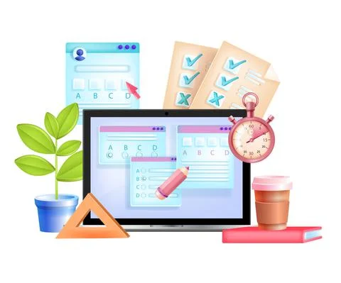 Online exam, vector internet test, digital education, e-learning illustration Stock Illustration