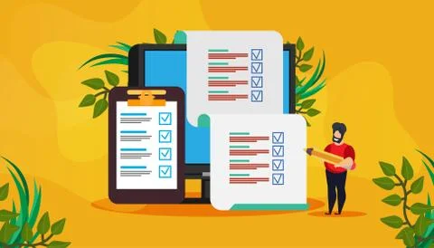 Online exam vector test survey result quiz form answer. Document study poll d Stockillustratie