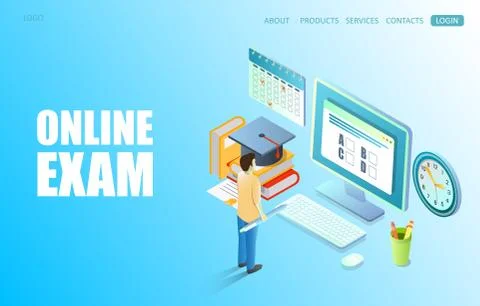 Online exam vector website landing page design template Illustrazione stock