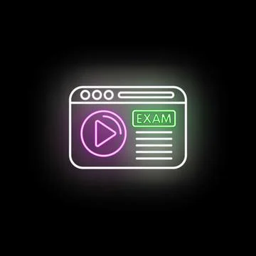 Online exam video tutorial lesson neon light concept 스톡 일러스트