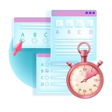Online exam, web test, vector internet education poll concept, timer, arrow Stock Illustration