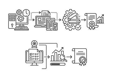 Online examination and certification process icons イラスト素材