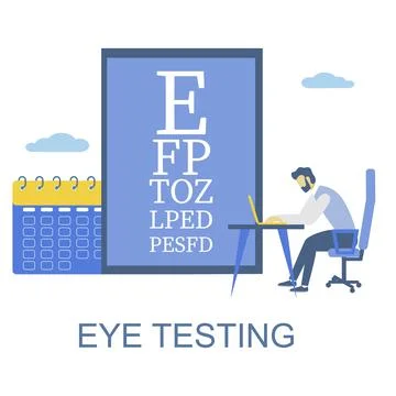 Online eye test chart. Man testing vision from home, flat vector illustration Stock Illustration